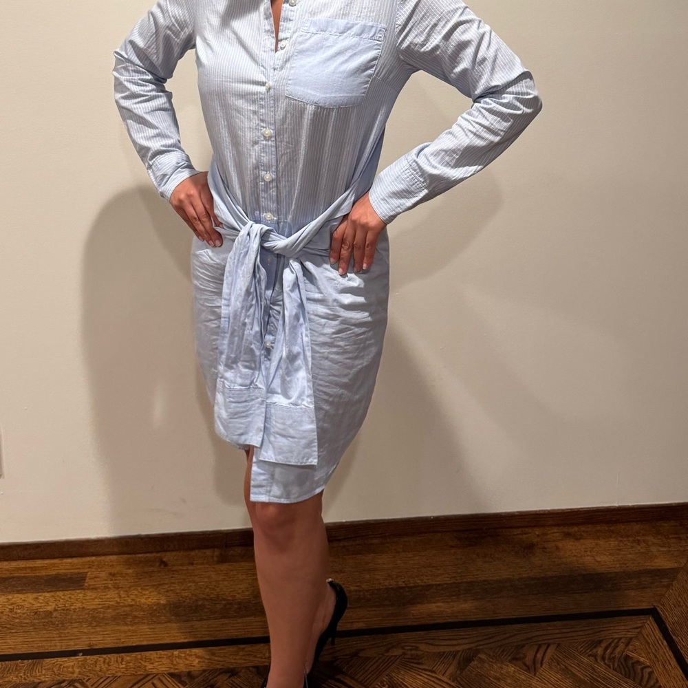 Warehouse Light Blue Striped Shirt Dress